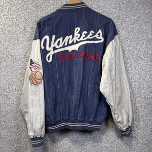 Vintage New York Yankees Jacket Mens Large Blue MLB Baseball Mirage Cooperstown
